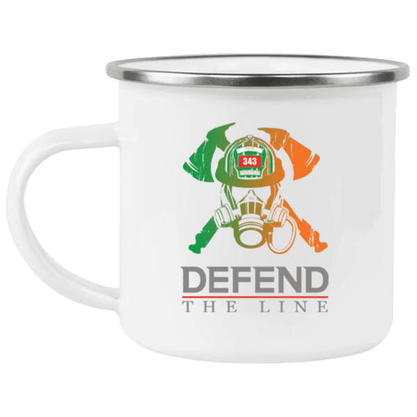 Defend the Line St. Patrick's Day Firefighter Helmet Enamel Camping Mug Drinkware White One Size 