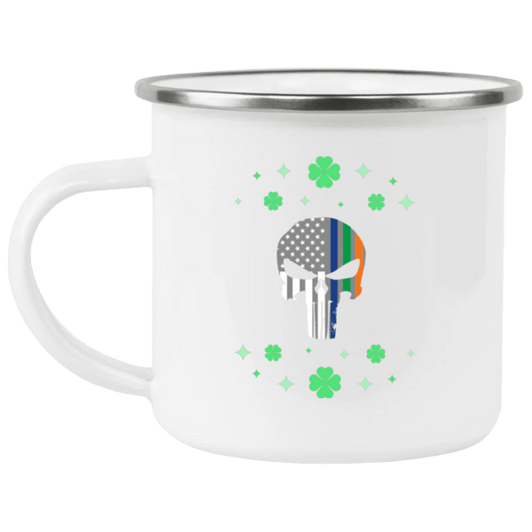 St. Patrick's Day Thin Blue Line Punisher Enamel Camping Mug Drinkware White One Size 