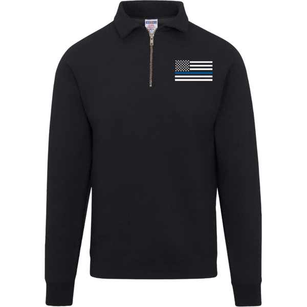 Thin Blue Line Fleece 1/4 Zip Pullover Pullover Black S 