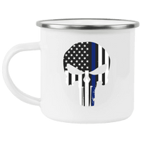 Thin Blue Line Punisher Enamel Camping Mug Drinkware White One Size 