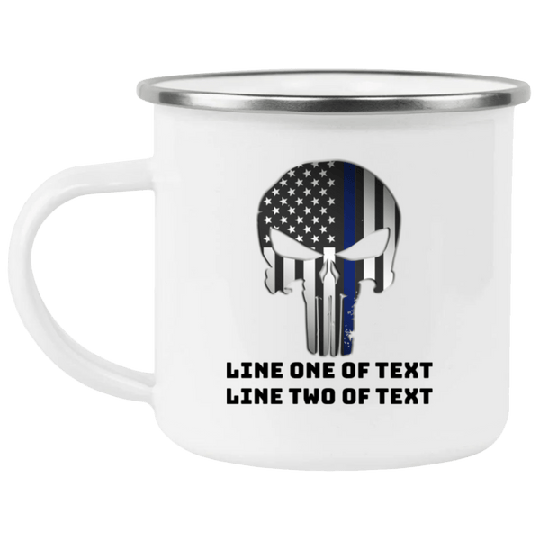 Thin Blue Line Punisher Personalized Enamel Camping Mug Drinkware White One Size 