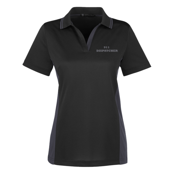 Women's 911 Dispatcher Colorblock Performance Polo Polo Shirts Black/Dark Charcoal X-Small 