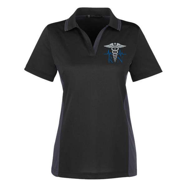 Women's Nurse Colorblock Performance Polo Polo Shirts Black/Dark Charcoal X-Small 