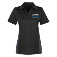 Women's Thin Blue Line Colorblock Performance Polo Polo Shirts Black/Dark Charcoal X-Small 