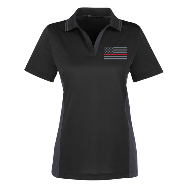 Women's Thin Red Line Colorblock Performance Polo Polo Shirts Black/Dark Charcoal X-Small 